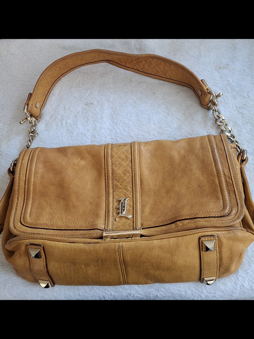 L.A.M.B. Tan Shoulder Bag with Gold Hardware